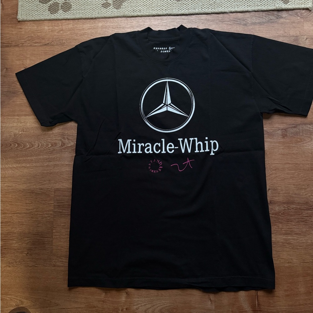 Miracle Black Graphic Tee with White Logo and Pink Accent